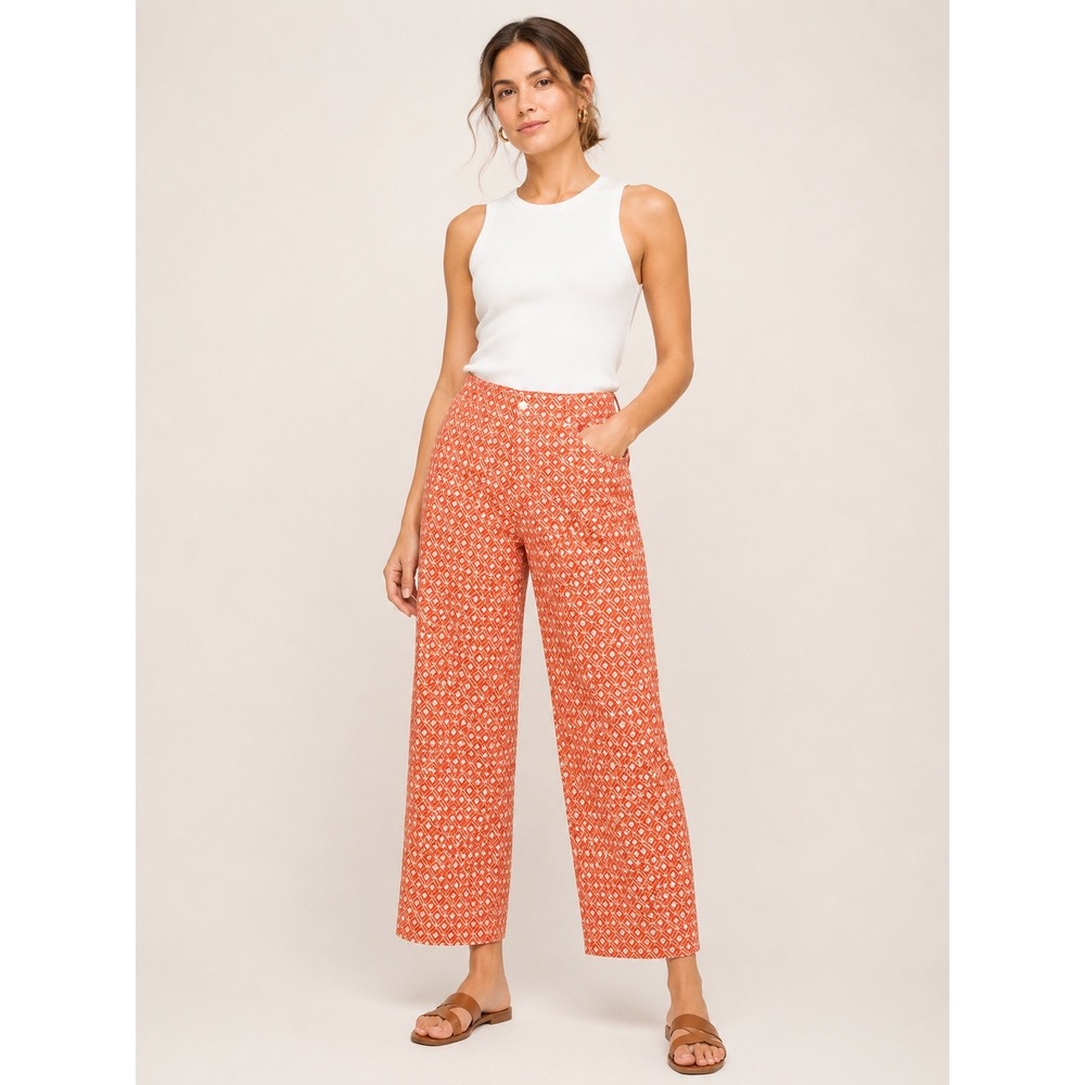 Bagatelle Collection Womens Crop Wide Leg Pants 12 Orange High‎ Rise Summer NEW
